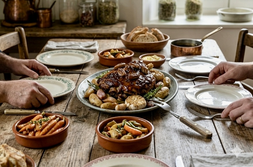 Épaule d’agneau confite au miel de thym, jus corsé aux échalotes